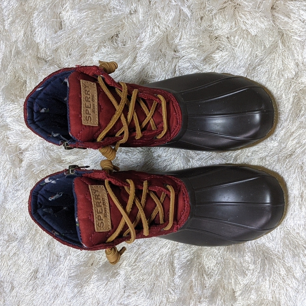 Women's Sperry Top Sider Saltwater Chevron Red Boots 6 - Picture 2 of 9